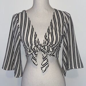 Windsor Black & White Striped Front Tie Crop Top
